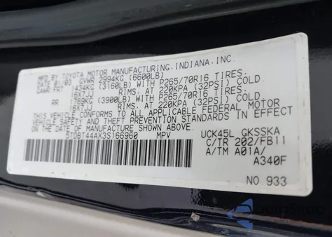 2003 Toyota Sequoia Sr5 V8 from USA, damaged, VIN 5TDBT44AX3S166960